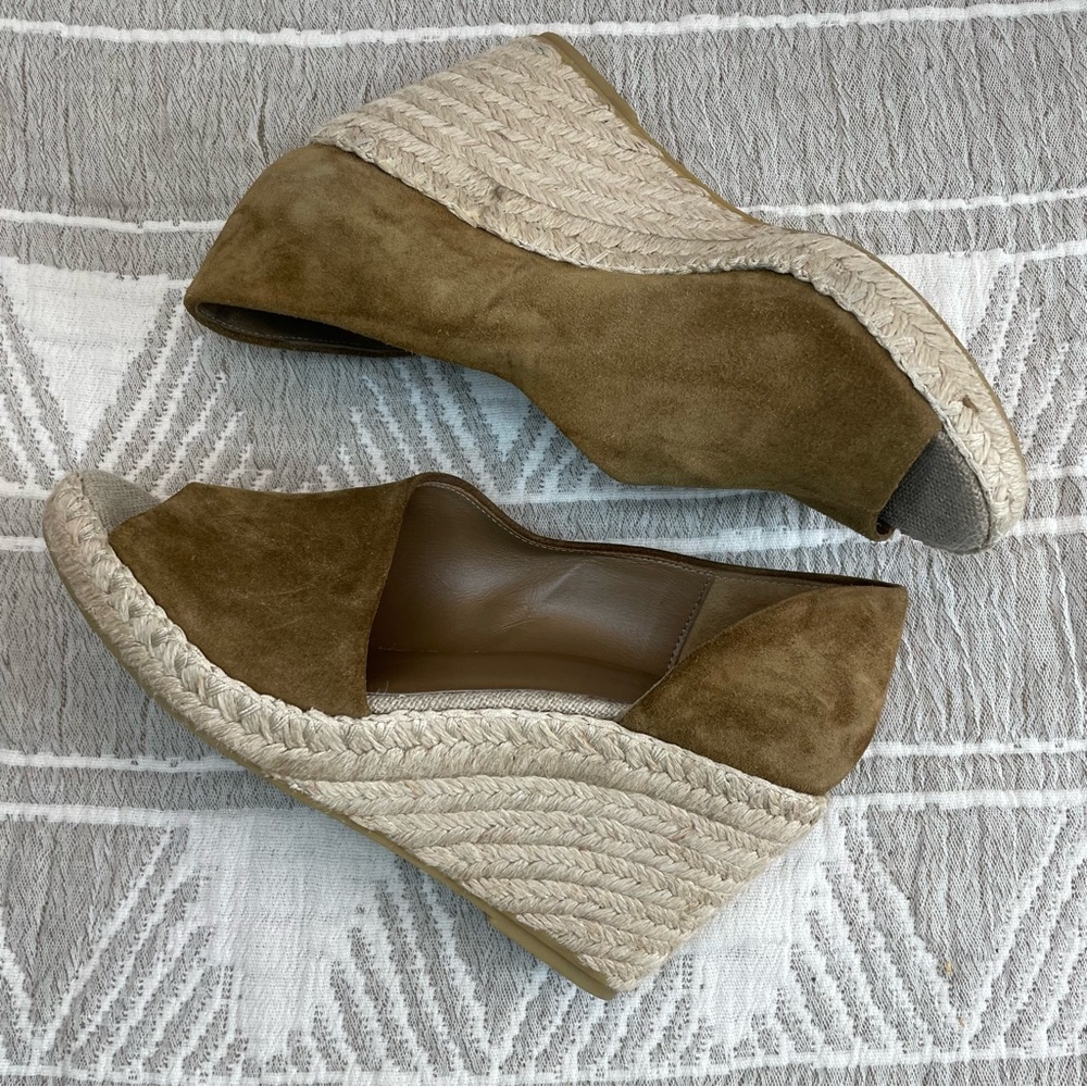 Vince Sonora Brown/Tan Suede Wedge Sandals 7.5 - Picture 4 of 8